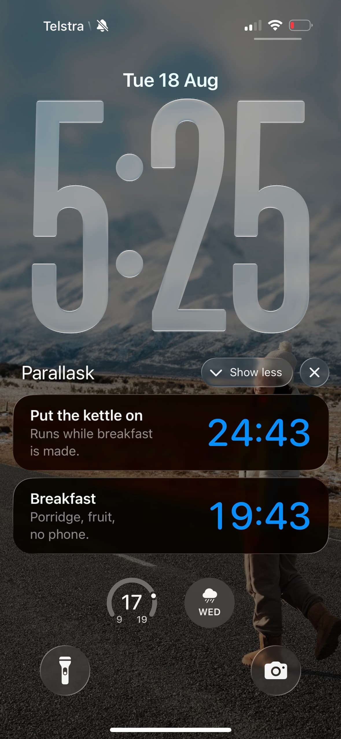 Two tasks counting down together on the iPhone Lock Screen